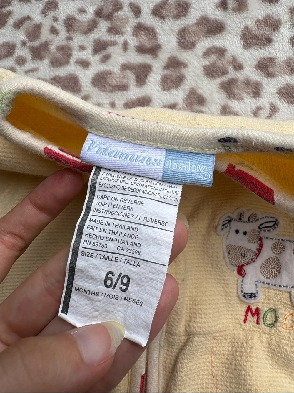 Vintage Yellow Baby Zip Up Sweater Size 6-9 Months Cow Appliqué Cottagecore